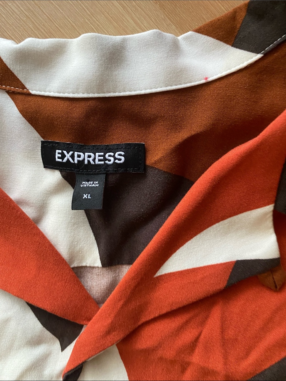 Express Men’s Abstract Button-Down Shirt - Brown White Rust - Picture 2 of 3
